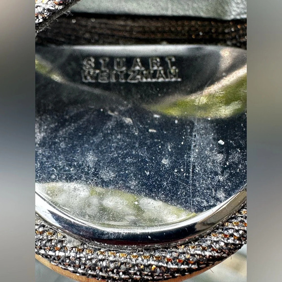 STUART WEITZMAN Metallic Sparkle Silver Gold Cork Wedge Platform Peep Toe Leathe - Picture 4 of 14